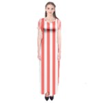 Vertical Stripes - White and Pastel Red Short Sleeve Maxi Dress