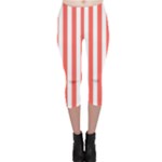 Vertical Stripes - White and Pastel Red Capri Leggings