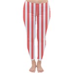 Vertical Stripes - White and Pastel Red Winter Leggings