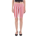 Vertical Stripes - White and Pastel Red Yoga Cropped Leggings