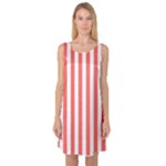 Vertical Stripes - White and Pastel Red Sleeveless Satin Nightdress