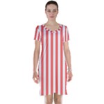 Vertical Stripes - White and Pastel Red Short Sleeve Nightdress