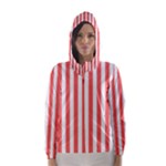 Vertical Stripes - White and Pastel Red Hooded Wind Breaker (Women)