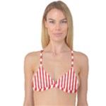 Vertical Stripes - White and Pastel Red Reversible Tri Bikini Top