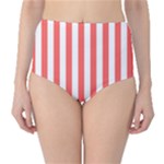 Vertical Stripes - White and Pastel Red High-Waist Bikini Bottoms