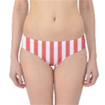 Vertical Stripes - White and Pastel Red Hipster Bikini Bottoms