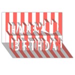 Vertical Stripes - White and Pastel Red Happy Birthday 3D Greeting Card (8x4)