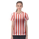 Vertical Stripes - White and Tomato Red Women s Sport Mesh Tee