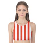 Vertical Stripes - White and Tomato Red Tank Bikini Top