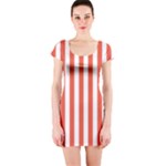 Vertical Stripes - White and Tomato Red Short Sleeve Bodycon Dress