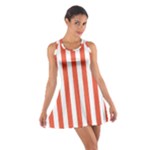 Vertical Stripes - White and Tomato Red Cotton Racerback Dress