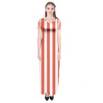 Vertical Stripes - White and Tomato Red Short Sleeve Maxi Dress