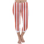 Vertical Stripes - White and Tomato Red Capri Winter Leggings