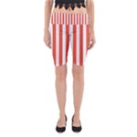 Vertical Stripes - White and Tomato Red Yoga Cropped Leggings