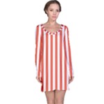 Vertical Stripes - White and Tomato Red Long Sleeve Nightdress