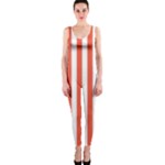 Vertical Stripes - White and Tomato Red OnePiece Catsuit