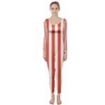 Vertical Stripes - White and Tomato Red Long Sleeve Catsuit
