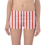 Vertical Stripes - White and Tomato Red Reversible Boyleg Bikini Bottoms