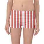 Vertical Stripes - White and Tomato Red Boyleg Bikini Bottoms