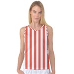 Vertical Stripes - White and Tomato Red Women s Basketball Tank Top