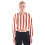 Vertical Stripes - White and Tomato Red Women s Cropped Sweatshirt