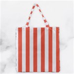 Vertical Stripes - White and Tomato Red Grocery Tote Bag