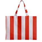 Vertical Stripes - White and Tomato Red Zipper Mini Tote Bag