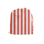 Vertical Stripes - White and Tomato Red Drawstring Pouch (L)