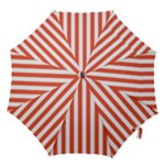 Vertical Stripes - White and Tomato Red Hook Handle Umbrella (Large)