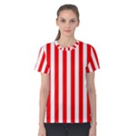 Vertical Stripes - White and Red Women s Cotton Tee