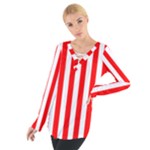Vertical Stripes - White and Red Women s Tie Up Tee
