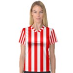 Vertical Stripes - White and Red Women s V-Neck Sport Mesh Tee