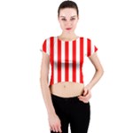 Vertical Stripes - White and Red Crew Neck Crop Top