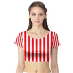 Vertical Stripes - White and Red Short Sleeve Crop Top (Tight Fit)