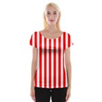 Vertical Stripes - White and Red Women s Cap Sleeve Top