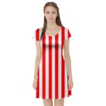 Vertical Stripes - White and Red Short Sleeve Skater Dress