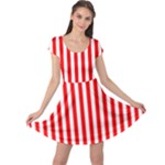 Vertical Stripes - White and Red Cap Sleeve Dress