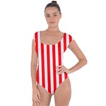 Vertical Stripes - White and Red Short Sleeve Leotard (Ladies)