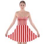 Vertical Stripes - White and Red Strapless Bra Top Dress