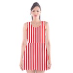 Vertical Stripes - White and Red Scoop Neck Skater Dress