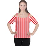 Vertical Stripes - White and Red Women s Cutout Shoulder Tee