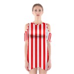 Vertical Stripes - White and Red Women s Cutout Shoulder Dress
