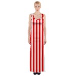 Vertical Stripes - White and Red Maxi Thigh Split Dress