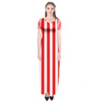 Vertical Stripes - White and Red Short Sleeve Maxi Dress