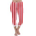 Vertical Stripes - White and Red Capri Winter Leggings
