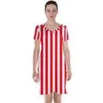 Vertical Stripes - White and Red Short Sleeve Nightdress