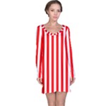 Vertical Stripes - White and Red Long Sleeve Nightdress