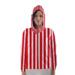 Vertical Stripes - White and Red Hooded Wind Breaker (Women)