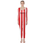Vertical Stripes - White and Red Long Sleeve Catsuit