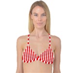 Vertical Stripes - White and Red Reversible Tri Bikini Top